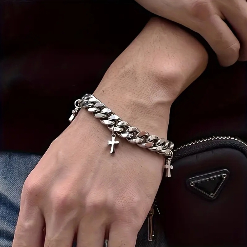 Silver Chain Bracelet with Cross Charms